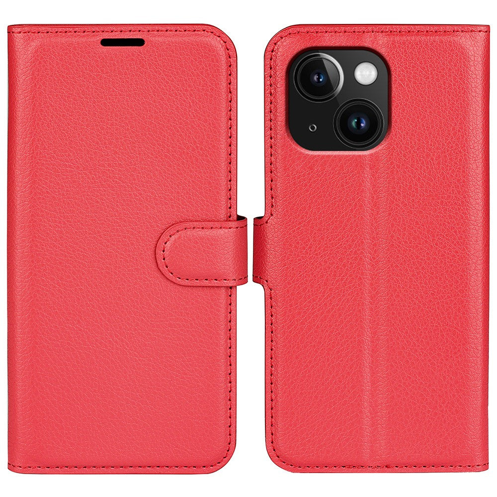 iPhone 15 Litchi Texture Leather Wallet Case