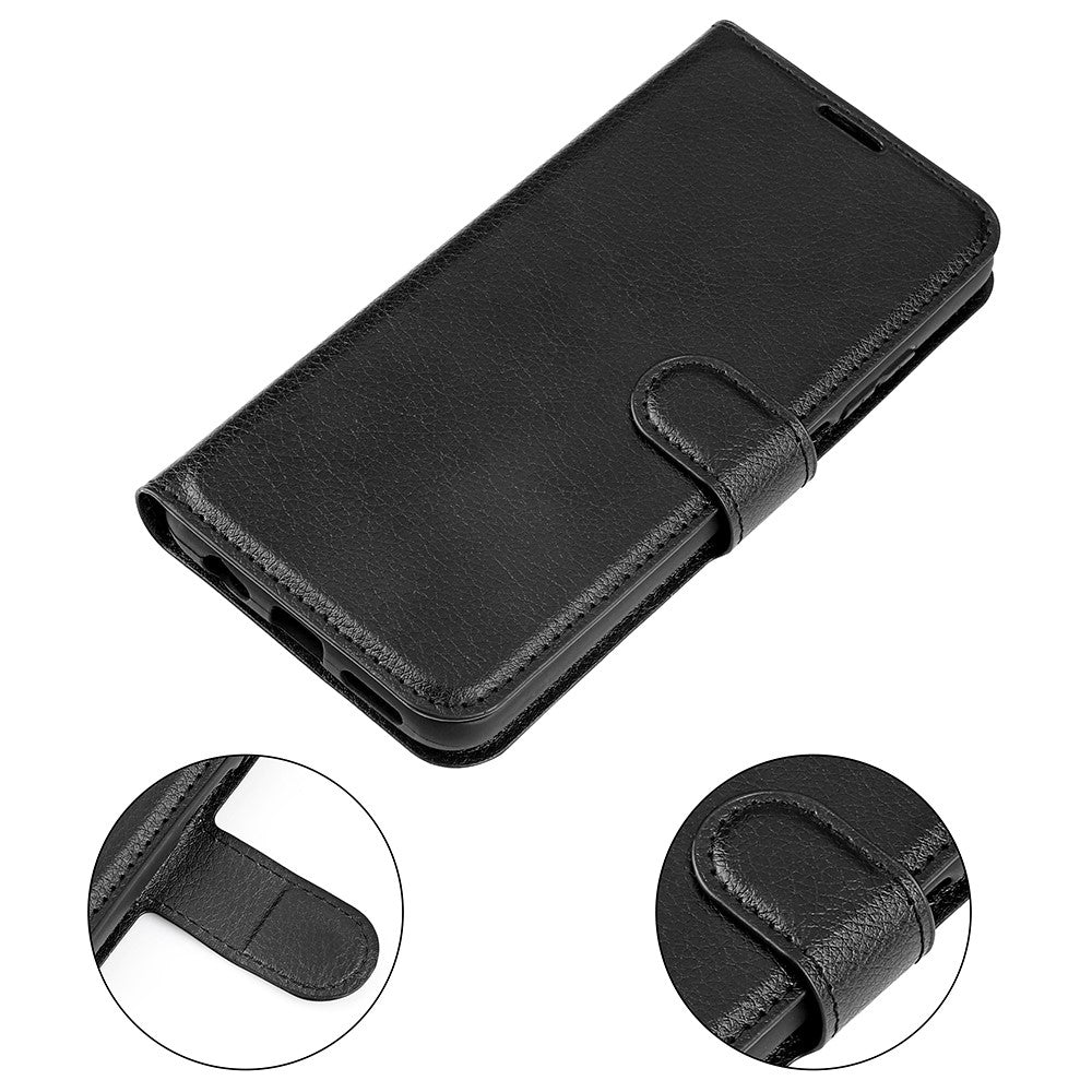 For iPhone 15 Pro Shockproof Wallet Phone Cover PU Leather Litchi Texture Stand Mobile Phone Case