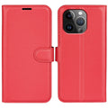For iPhone 15 Pro Shockproof Wallet Phone Cover PU Leather Litchi Texture Stand Mobile Phone Case