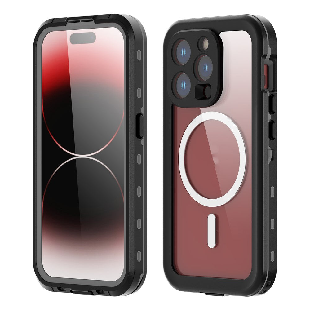 SHELLBOX Dot+ Series IP68 Waterproof Case for iPhone 15 Pro Magnetic PC+TPU Clear Phone Cover Compatible with MagSafe