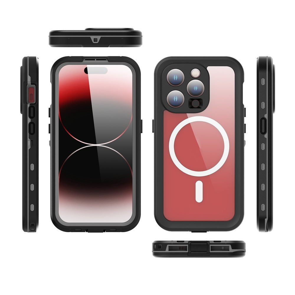 SHELLBOX Dot+ Series IP68 Waterproof Case for iPhone 15 Pro Magnetic PC+TPU Clear Phone Cover Compatible with MagSafe