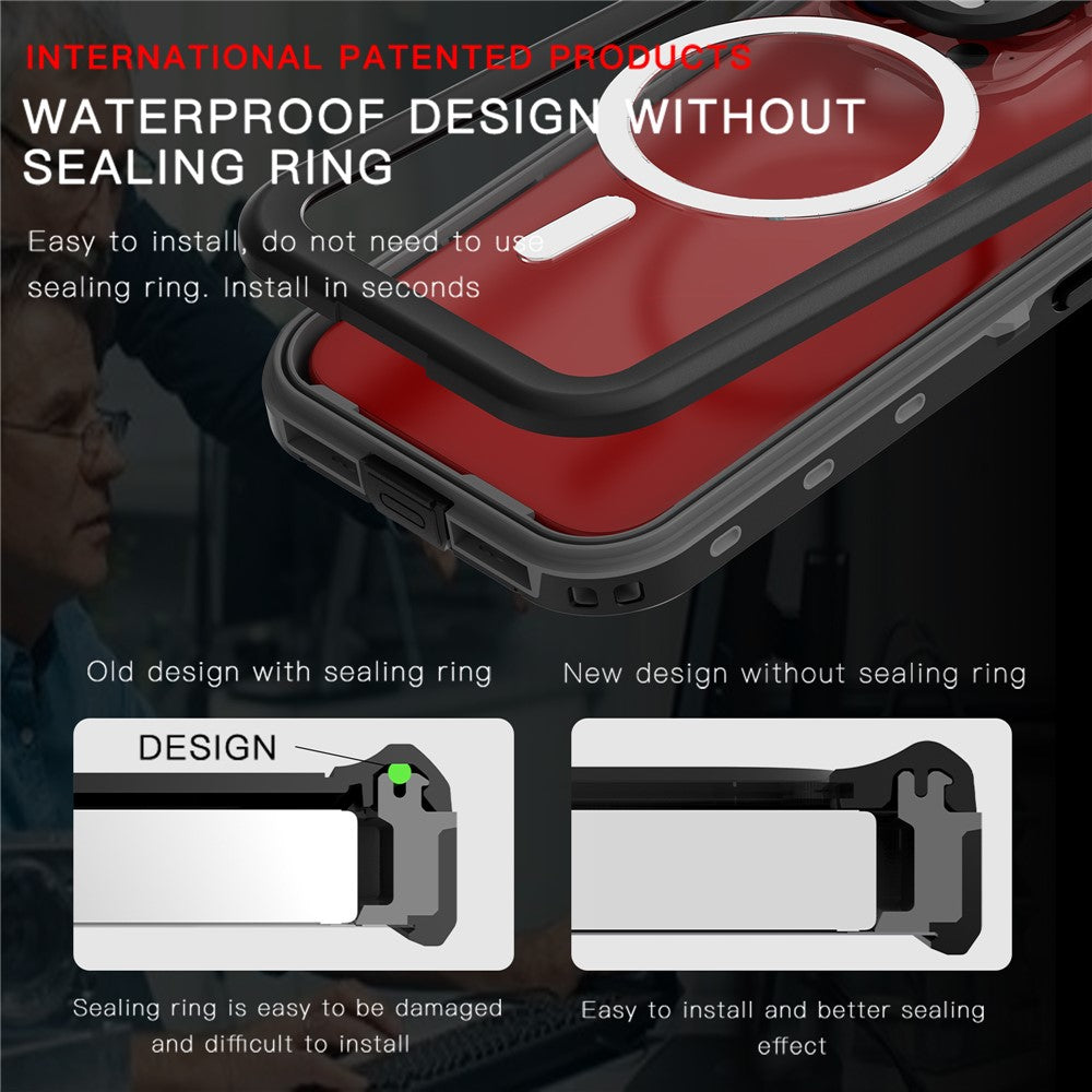 SHELLBOX Dot+ Series IP68 Waterproof Case for iPhone 15 Pro Magnetic PC+TPU Clear Phone Cover Compatible with MagSafe