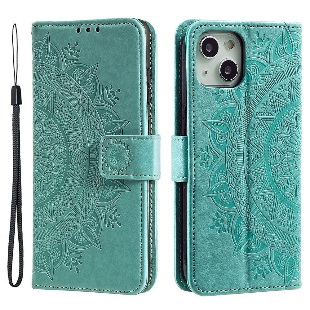 iPhone 15 Mandala Flower Wallet Case with Strap