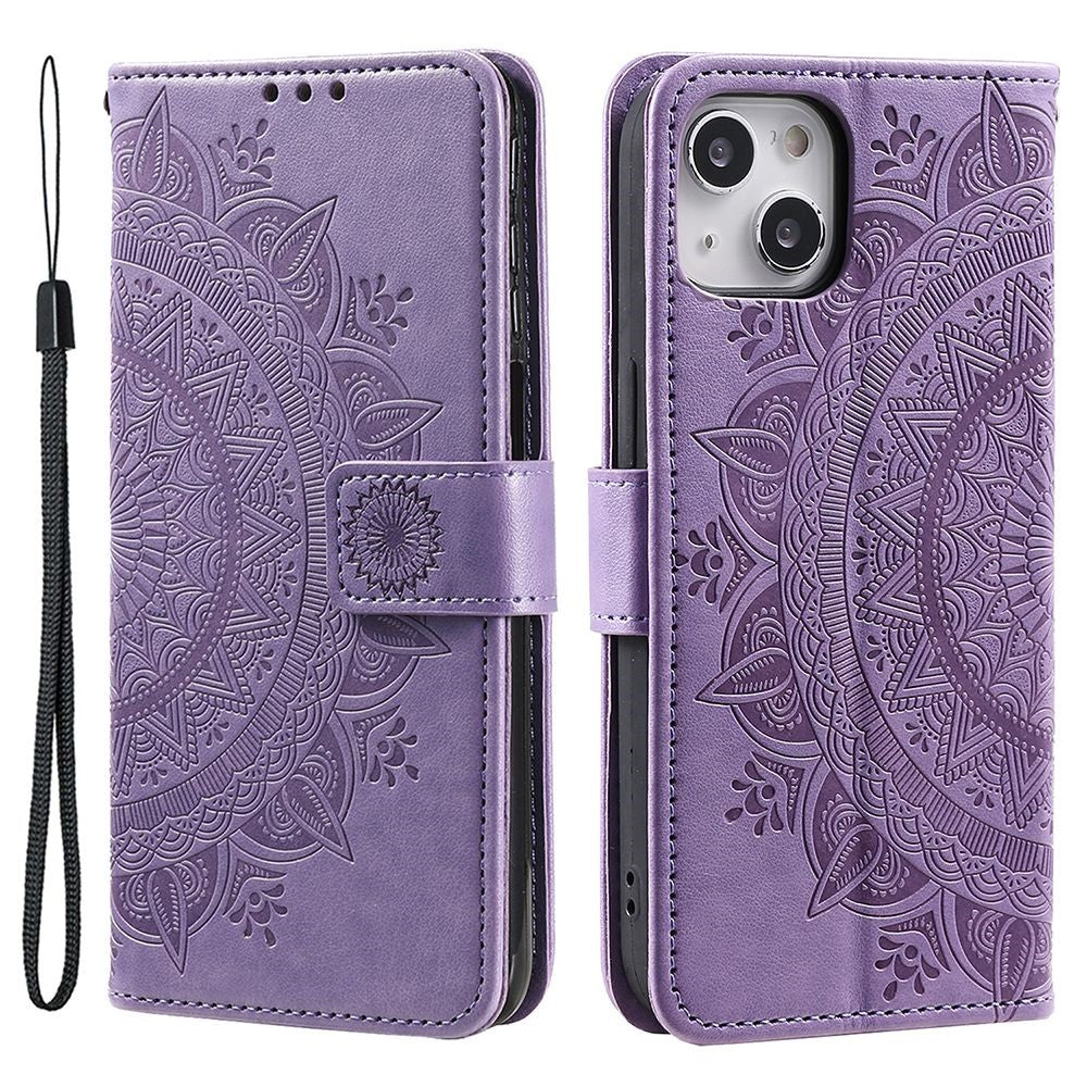 iPhone 15 Mandala Flower Wallet Case with Strap