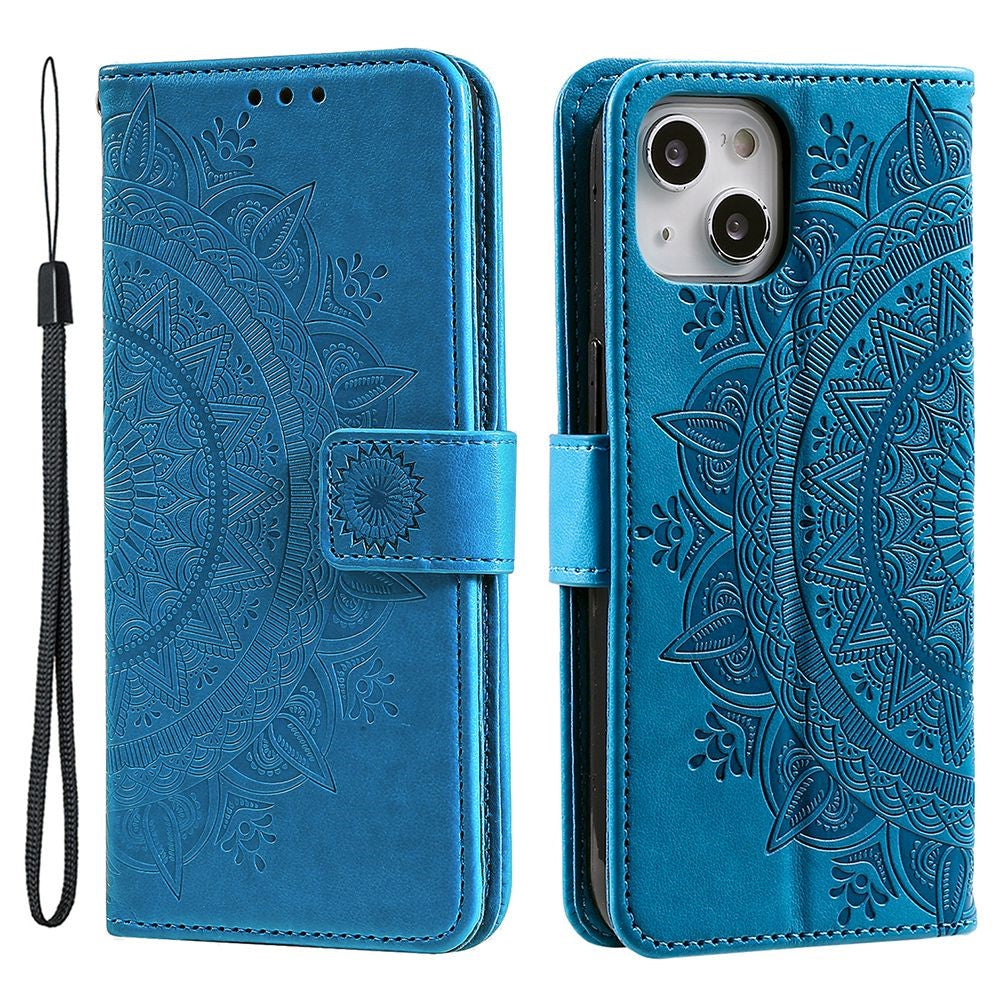 iPhone 15 Mandala Flower Wallet Case with Strap