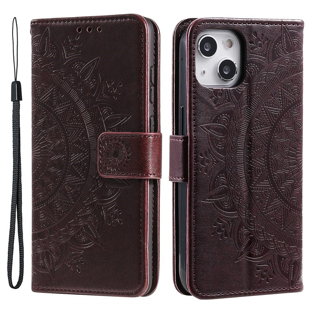 iPhone 15 Mandala Flower Wallet Case with Strap