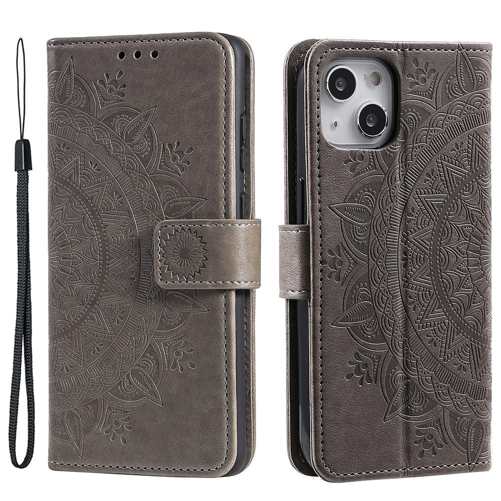 iPhone 15 Mandala Flower Wallet Case with Strap