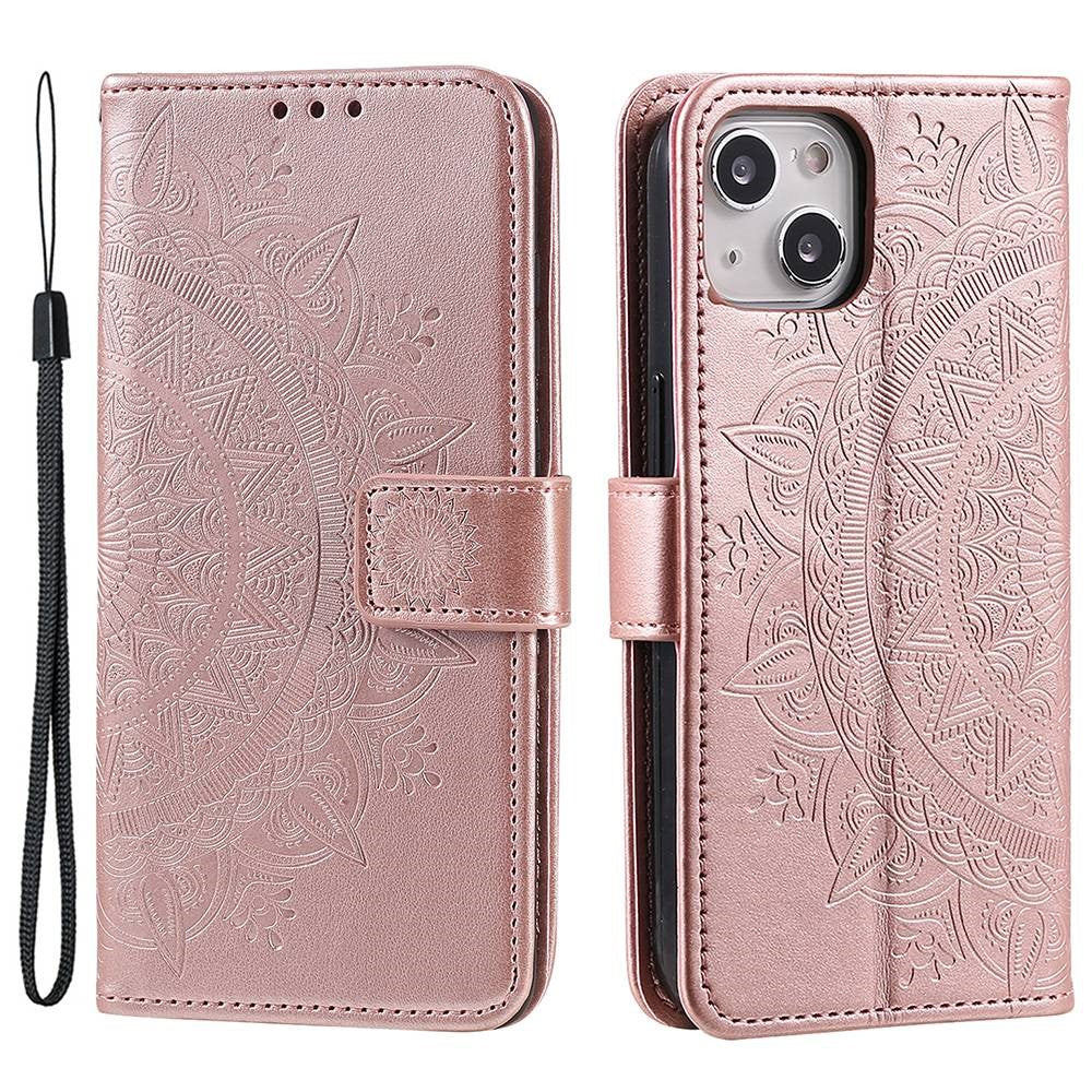 iPhone 15 Mandala Flower Wallet Case with Strap