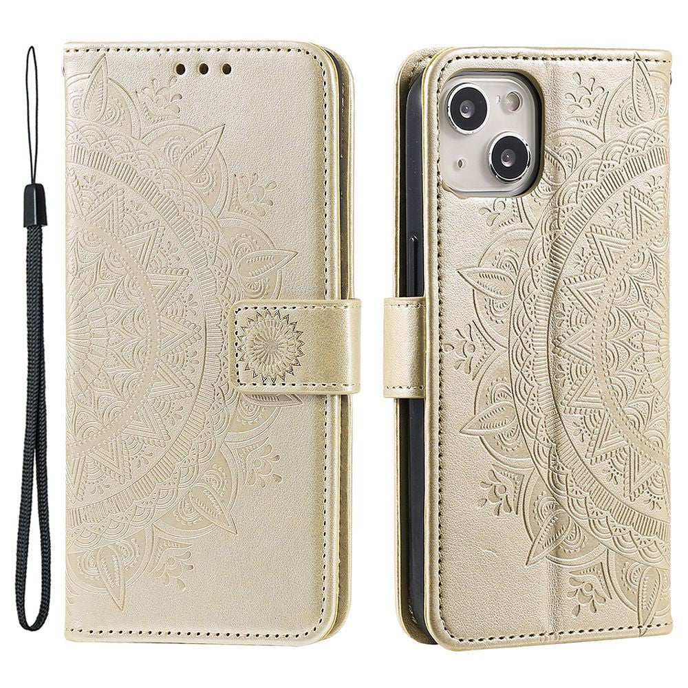iPhone 15 Mandala Flower Wallet Case with Strap