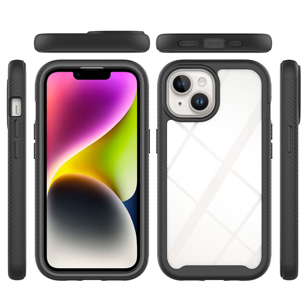 For iPhone 15 Full Protection Phone Case 3-in-1 Anti-Drop TPU+PC Cover with PET Screen Protector