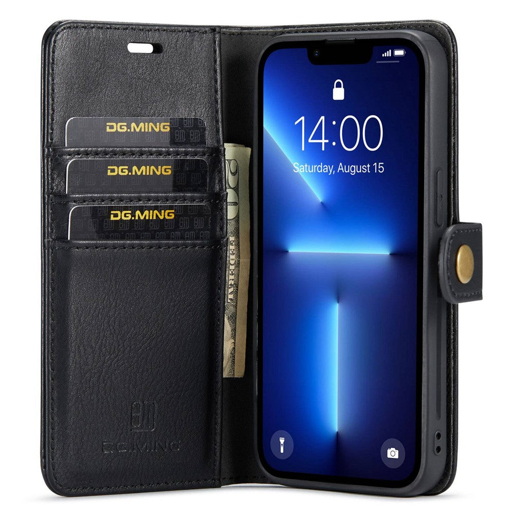 DG.MING For iPhone 15 Pro Phone Case Shockproof Split Leather Detachable Magnetic Phone Shell Wallet Stand Cover