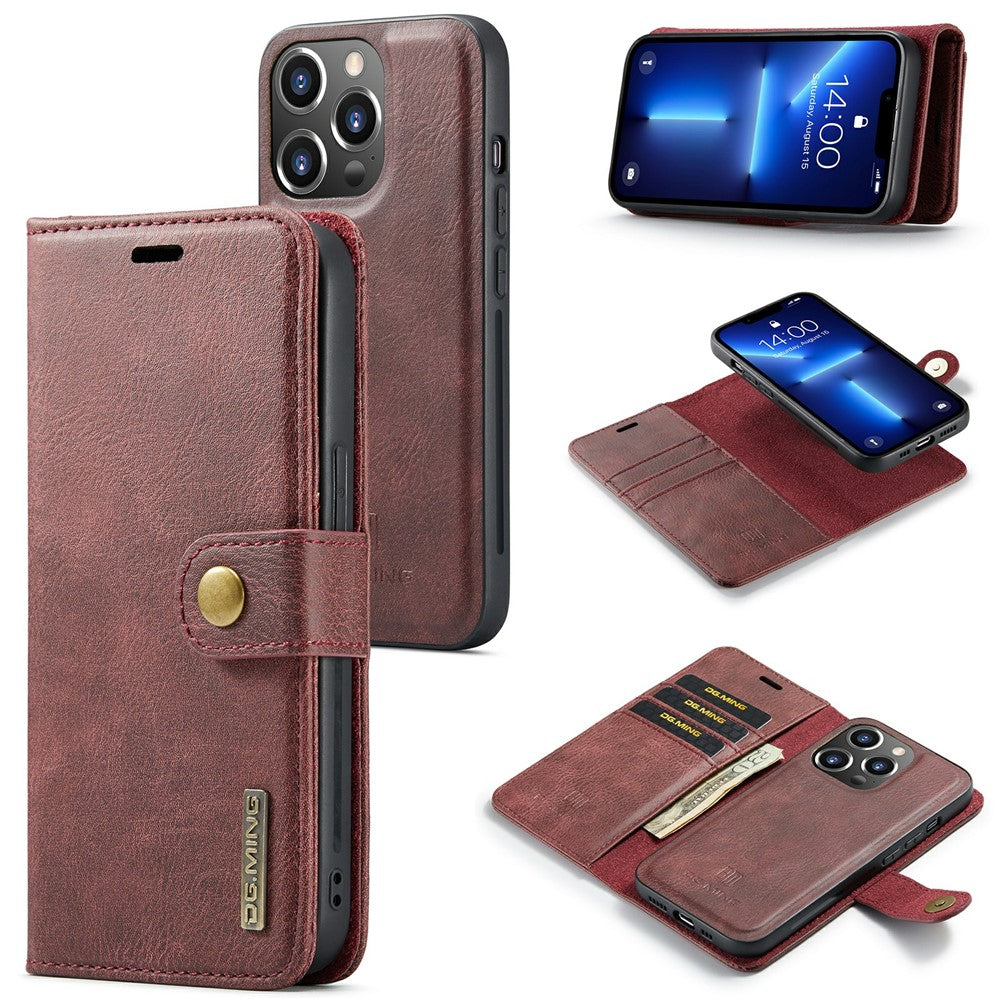 DG.MING For iPhone 15 Pro Phone Case Shockproof Split Leather Detachable Magnetic Phone Shell Wallet Stand Cover