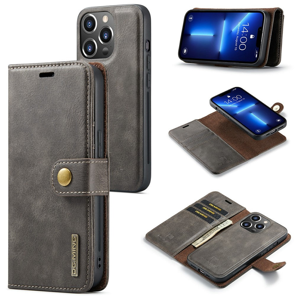 DG.MING For iPhone 15 Pro Max Detachable Magnetic Phone Case Drop Proof Split Leather Wallet Stand Cover