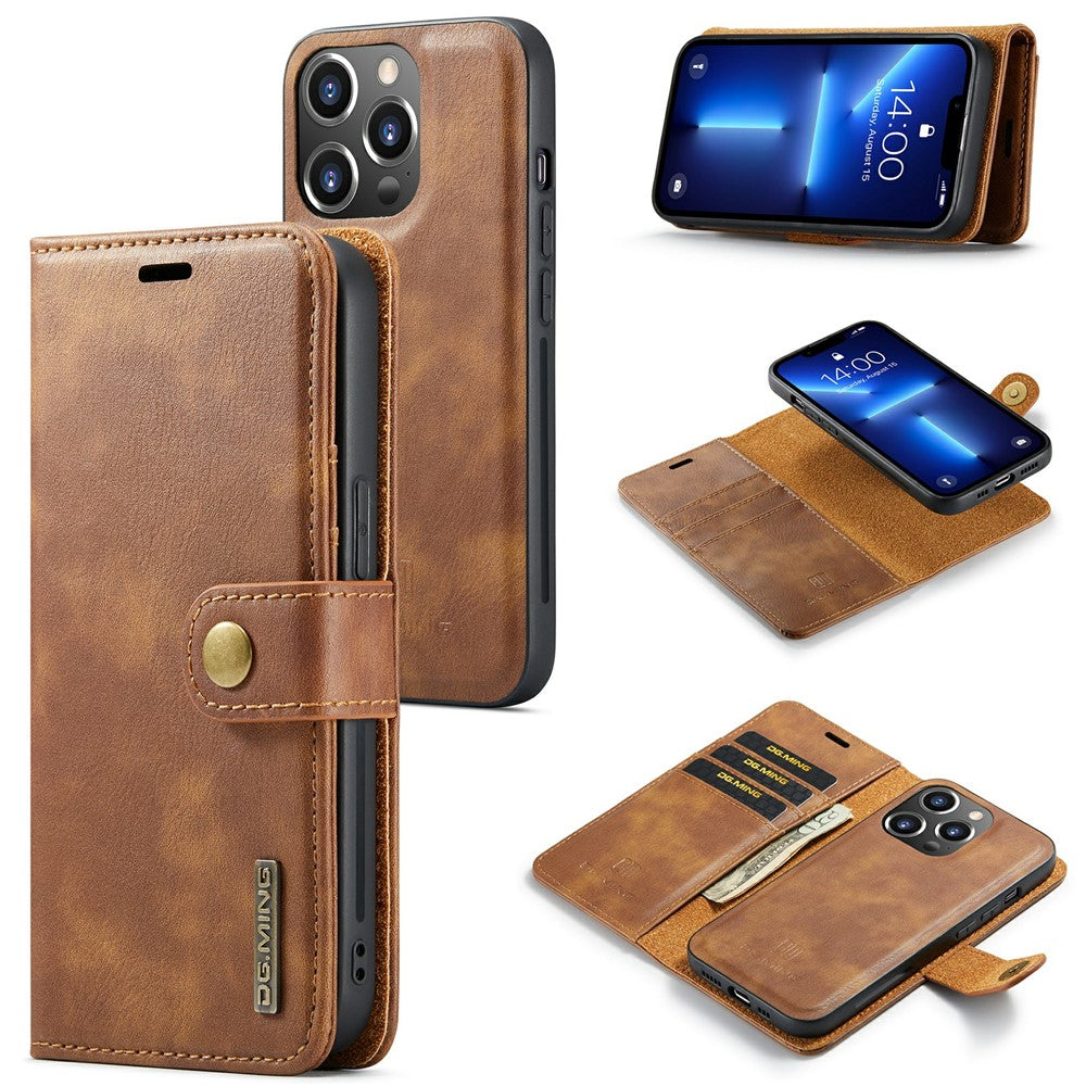 DG.MING For iPhone 15 Pro Max Detachable Magnetic Phone Case Drop Proof Split Leather Wallet Stand Cover