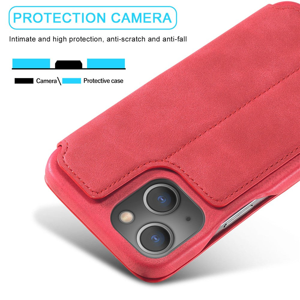 LC.IMEEKE For iPhone 15 Leather Stand Phone Case Drop-proof Cover with Card Slot