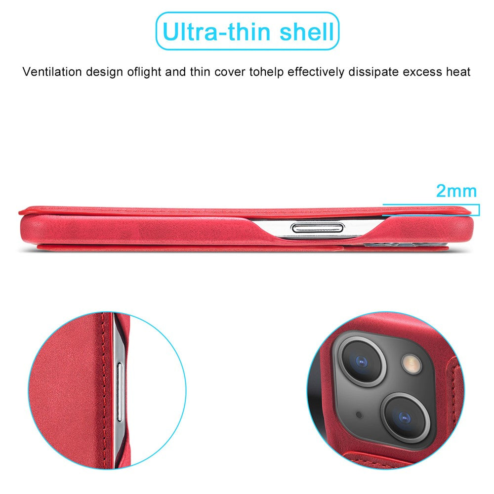 LC.IMEEKE For iPhone 15 Leather Stand Phone Case Drop-proof Cover with Card Slot