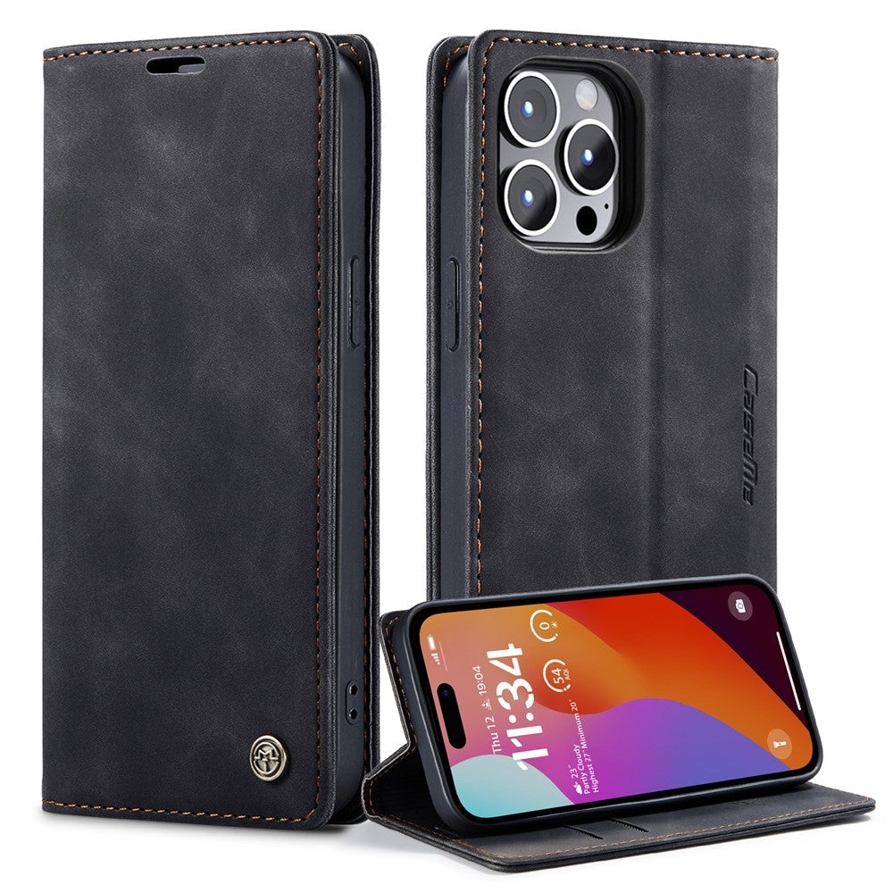 CASEME 013 Series For iPhone 15 Pro Leather Wallet Phone Case Folding Stand Anti-scratch Cover