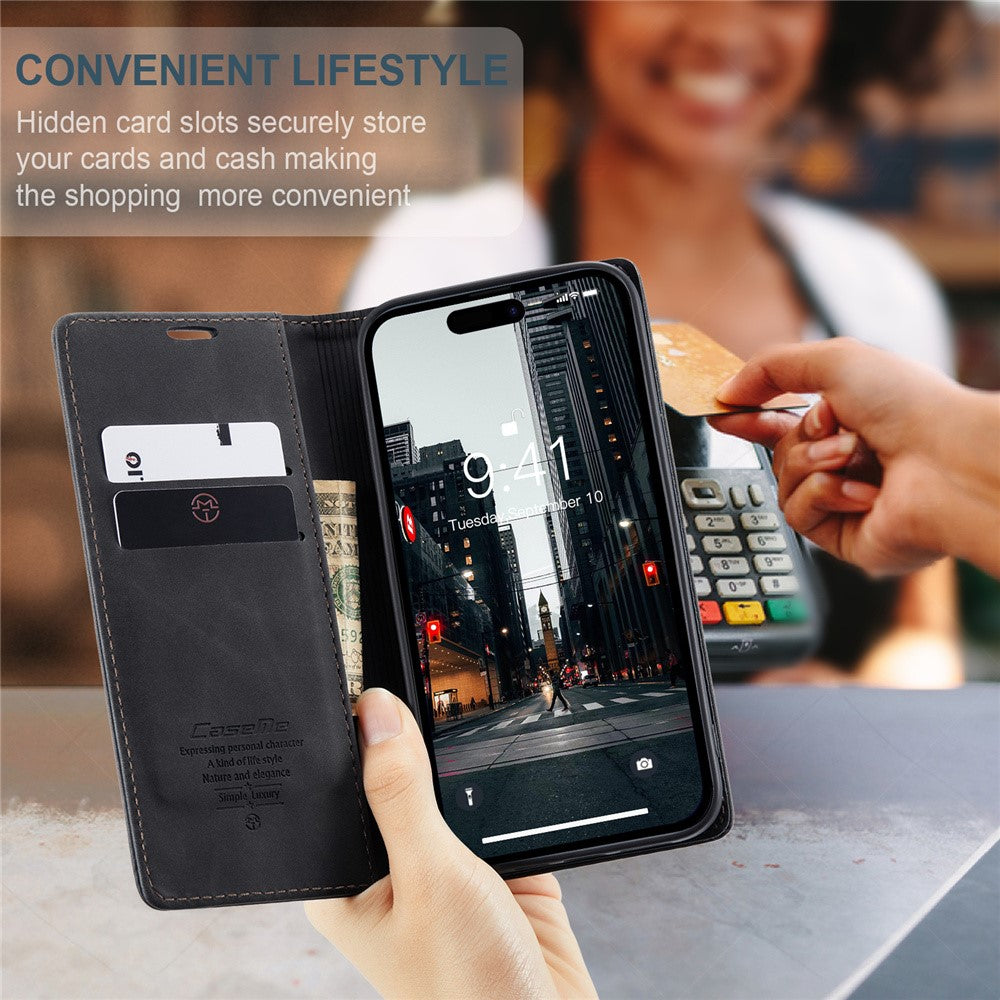 CASEME 013 Series For iPhone 15 Pro Leather Wallet Phone Case Folding Stand Anti-scratch Cover