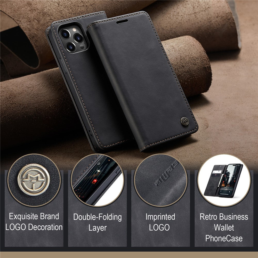 CASEME 013 Series For iPhone 15 Pro Leather Wallet Phone Case Folding Stand Anti-scratch Cover