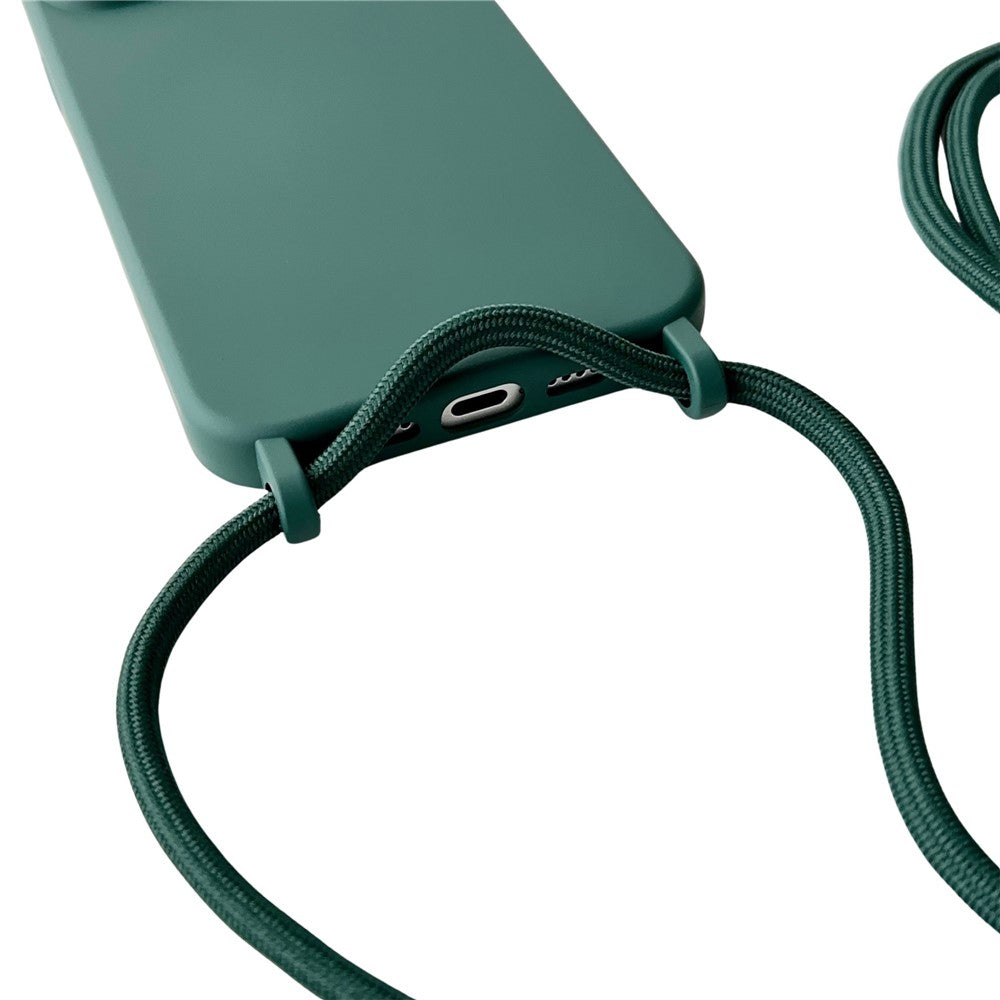 For iPhone 15 Case Liquid Silicone Soft Anti-Scratch Phone Cover with Crossbody Neck Strap