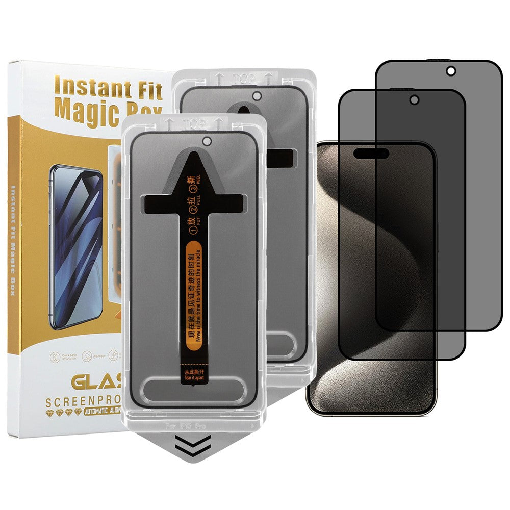 2Pcs For iPhone 15 Pro Anti Spy High Aluminium Silicon Glass Screen Protector with Dust Removal Tool