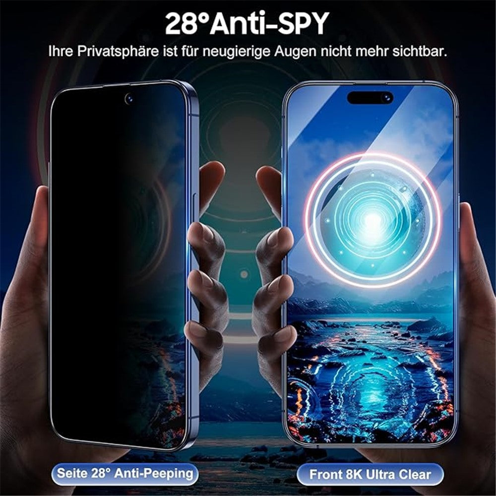 2Pcs For iPhone 15 Pro Anti Spy High Aluminium Silicon Glass Screen Protector with Dust Removal Tool