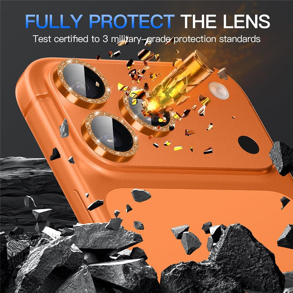 For iPhone 17 Pro Glitter Camera Lens Film Metal Ring+Tempered Glass Phone Lens Protector