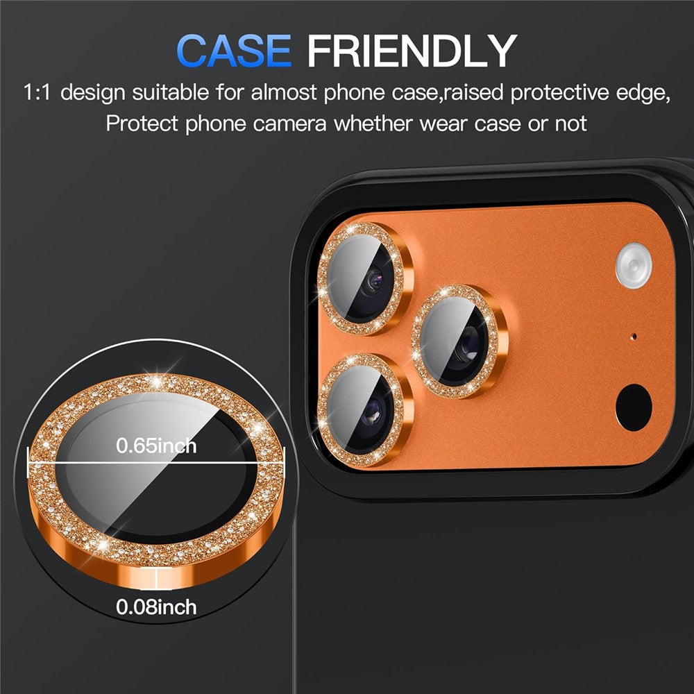 For iPhone 17 Pro Glitter Camera Lens Film Metal Ring+Tempered Glass Phone Lens Protector