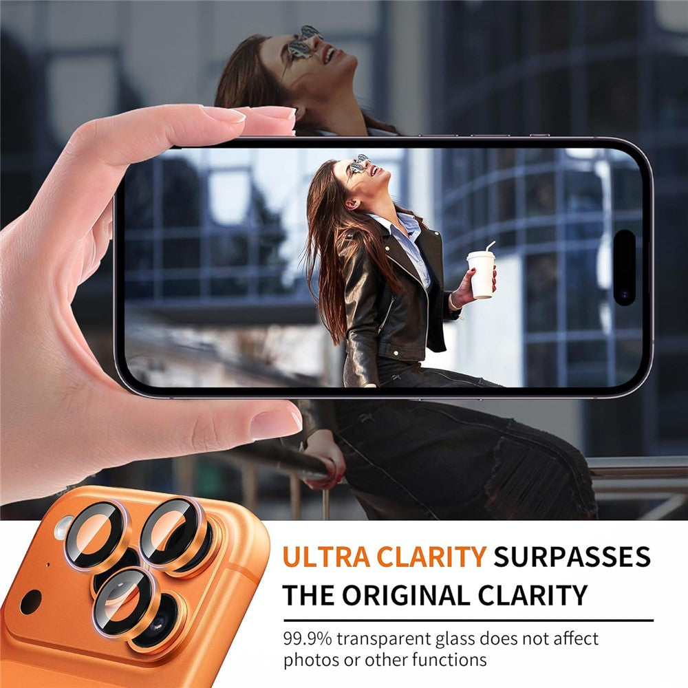 For iPhone 17 Pro Max 1Set Camera Lens Film Tempered Glass CD Vein Metal Ring Rear Lens Protector