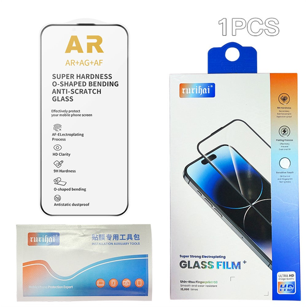 RURIHAI For iPhone 15 Plus  /  16 Plus Full Screen Protector AR Anti-Reflective HD Clear Tempered Glass Flim