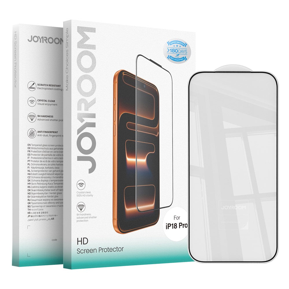 JOYROOM 18MQ12H for iPhone 18 Pro / 17 Pro Screen Protector 2.5D Full Coverage Silk Printing High Aluminium-Silicon Glass Clear Anti-dust Film