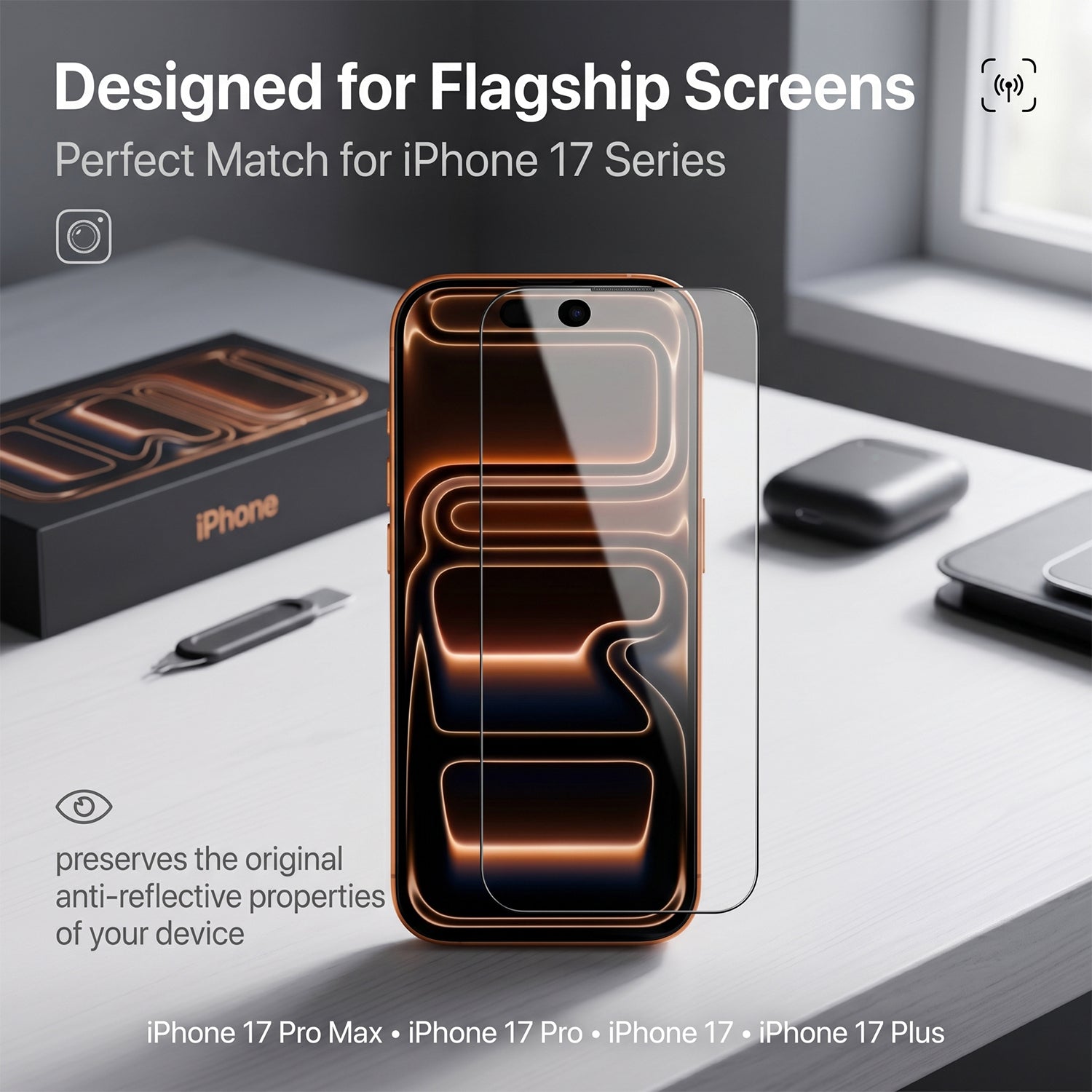 For iPhone 17 Pro Screen Protector AR Anti-Reflective Silk Printing Clear High Aluminium-silicon Glass Film