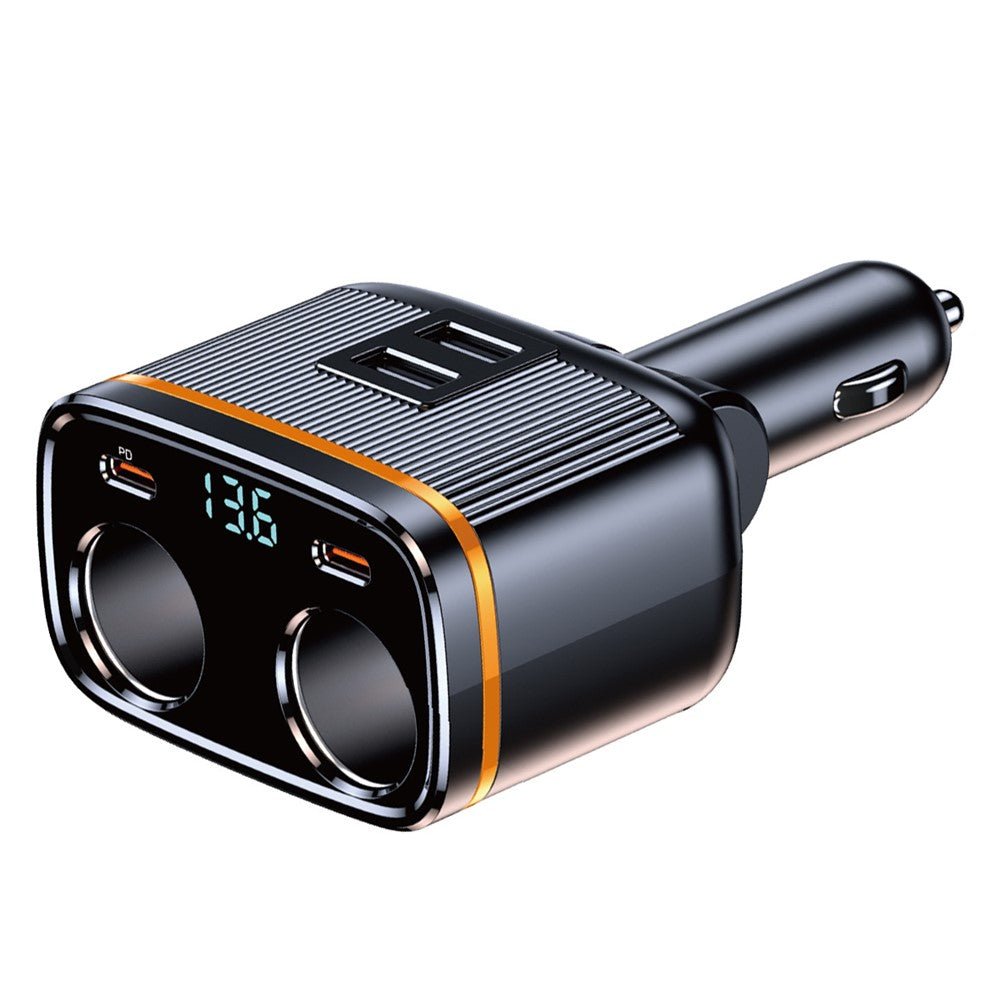 145W Car Charger – Dual USB & Dual Type-C Ports with Voltage Display