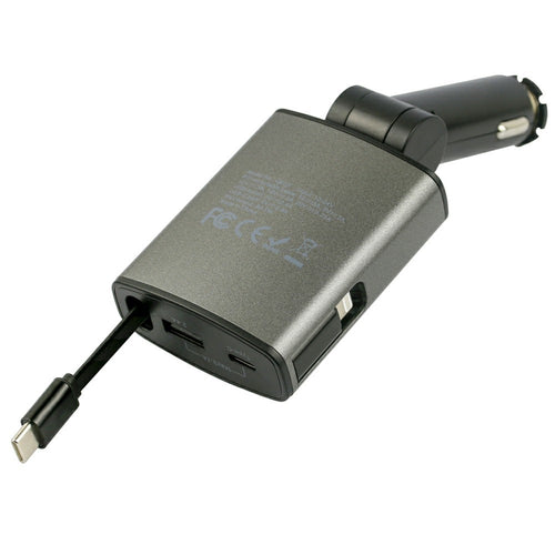 65W PD Car Charger with Voltage Display – Retractable Type-C Cable