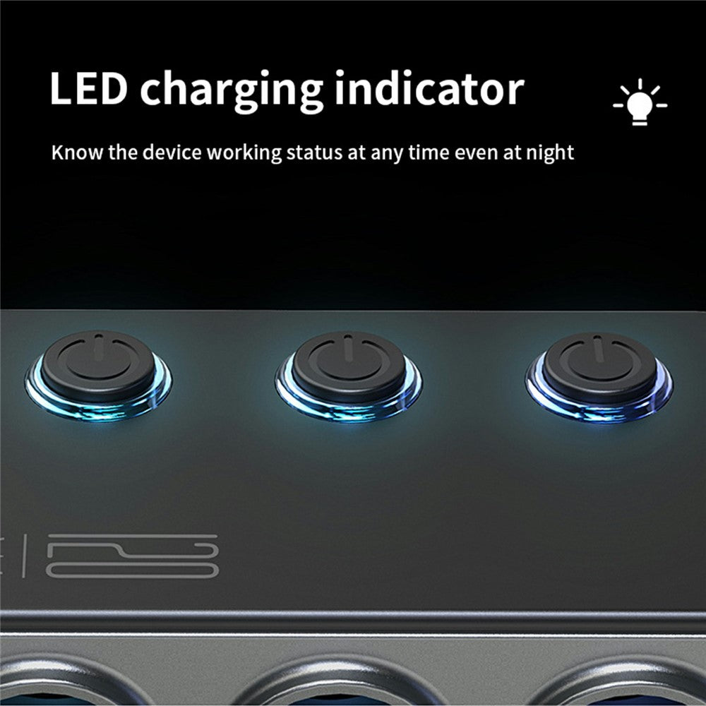 High-Power Car Charger with Voltage Display – 3 Cigarette Lighter Sockets, 120W