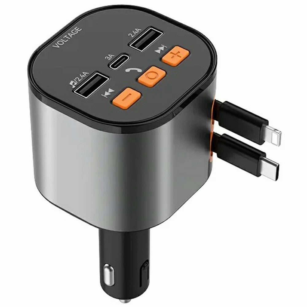 Car Charger with FM Transmitter & Voltage Display – Dual Fast Charging Cables