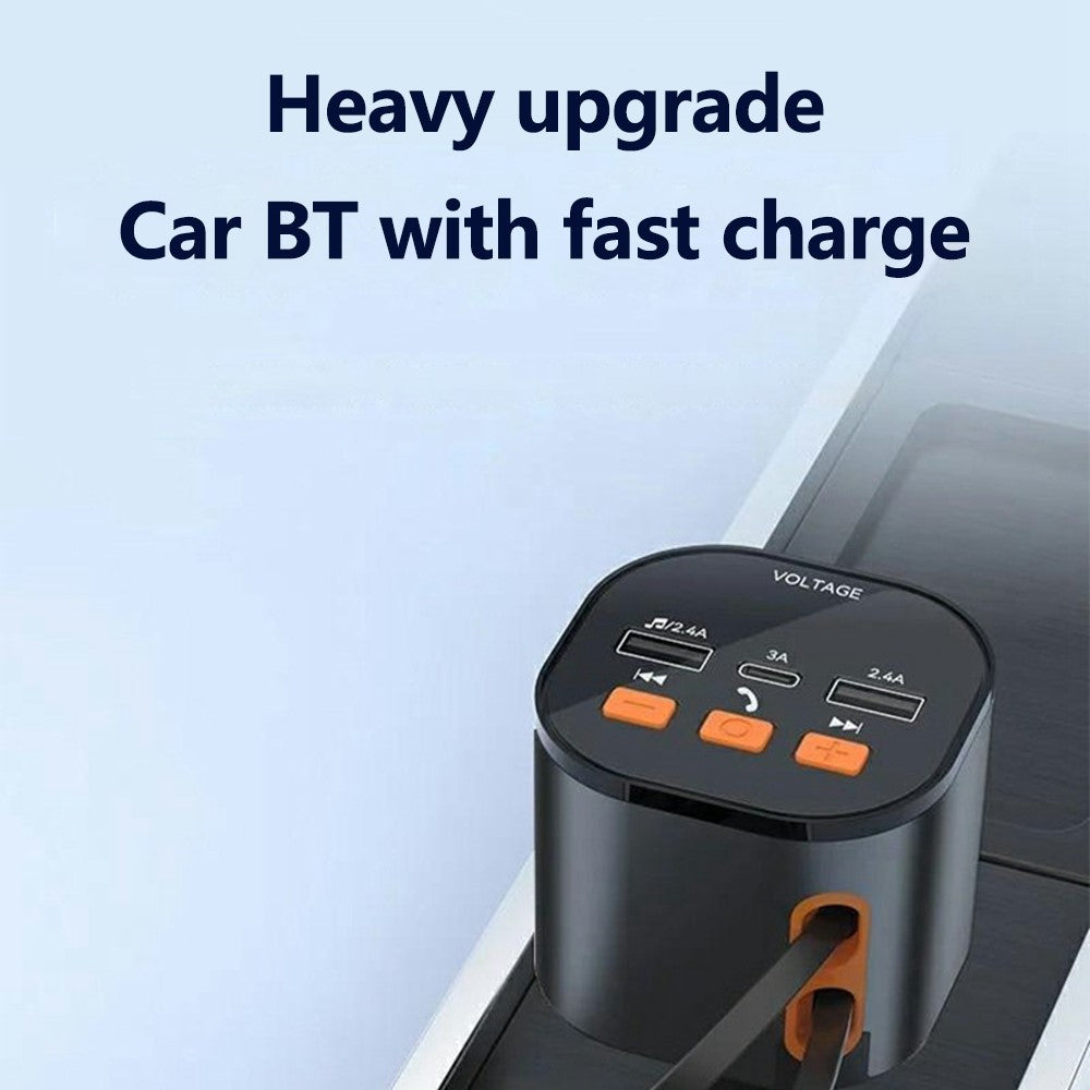 Car Charger with FM Transmitter & Voltage Display – Dual Fast Charging Cables