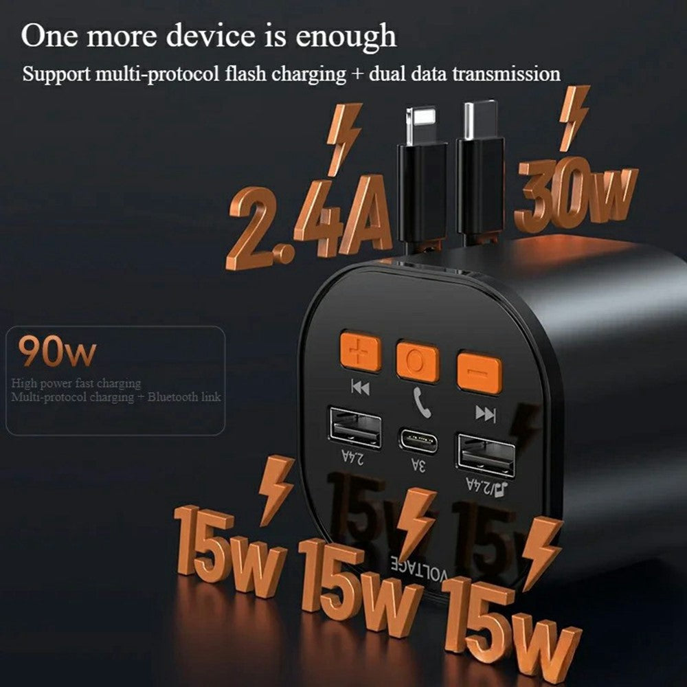 Car Charger with FM Transmitter & Voltage Display – Dual Fast Charging Cables