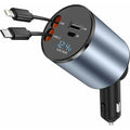 Car Charger with Digital Display – 100W Fast Charging, iP & Type-C Retractable Cables