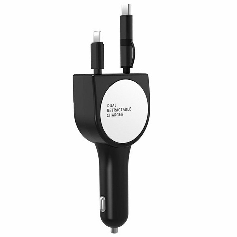 Multi-Function Car Charger – 3-in-1 Retractable Cable for iP, Android & Type-C