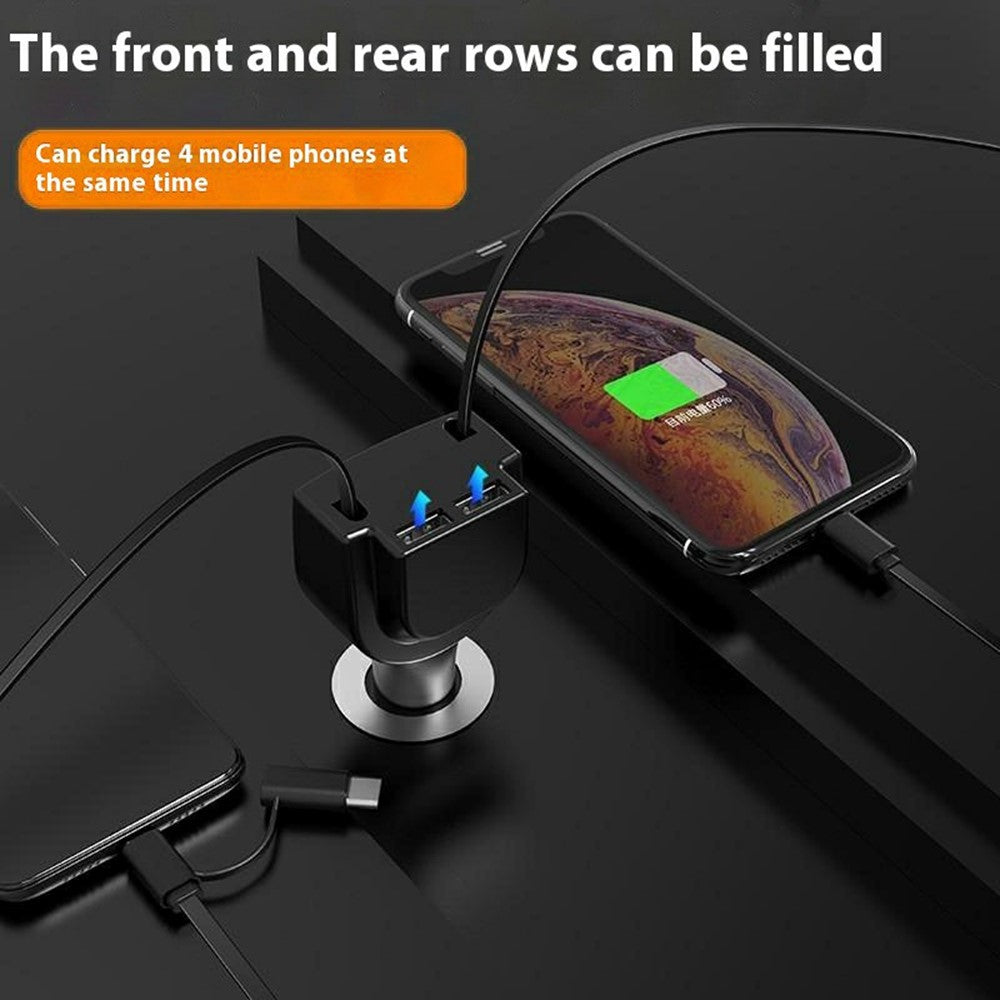 Multi-Function Car Charger – 3-in-1 Retractable Cable for iP, Android & Type-C
