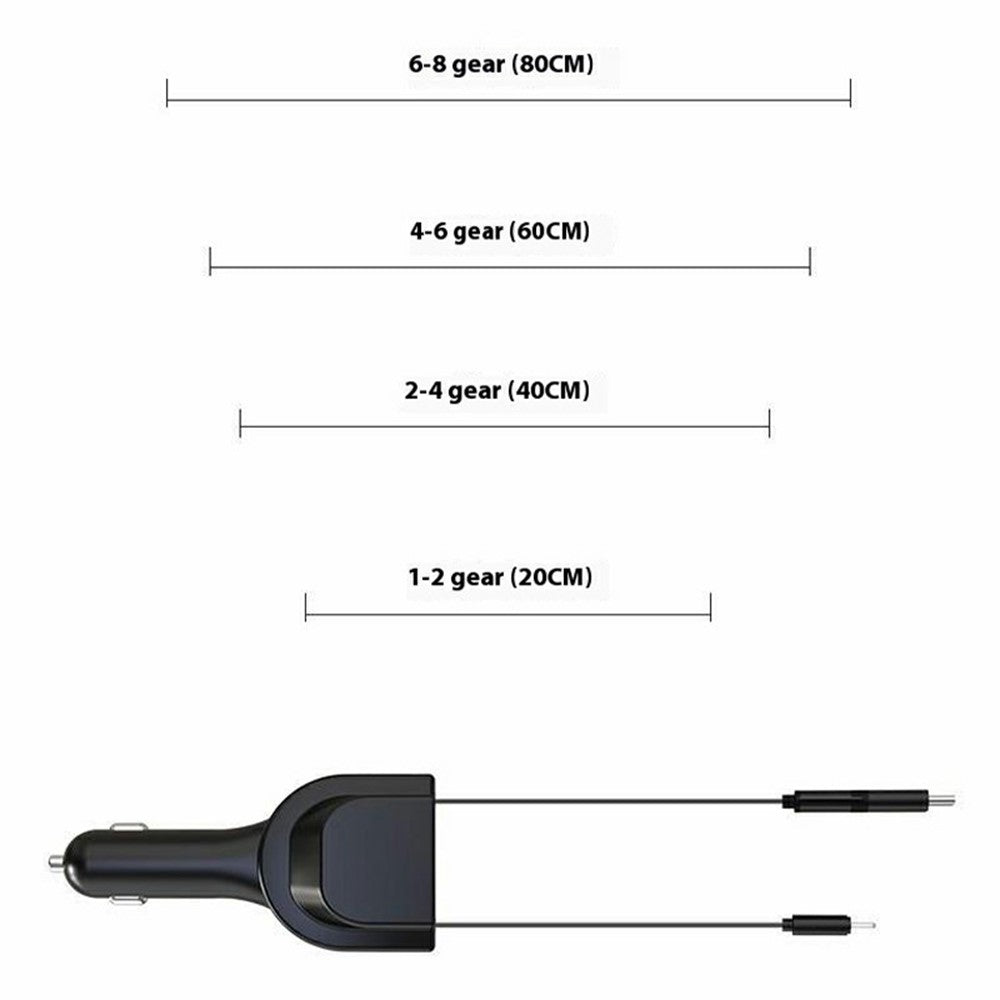 Multi-Function Car Charger – 3-in-1 Retractable Cable for iP, Android & Type-C