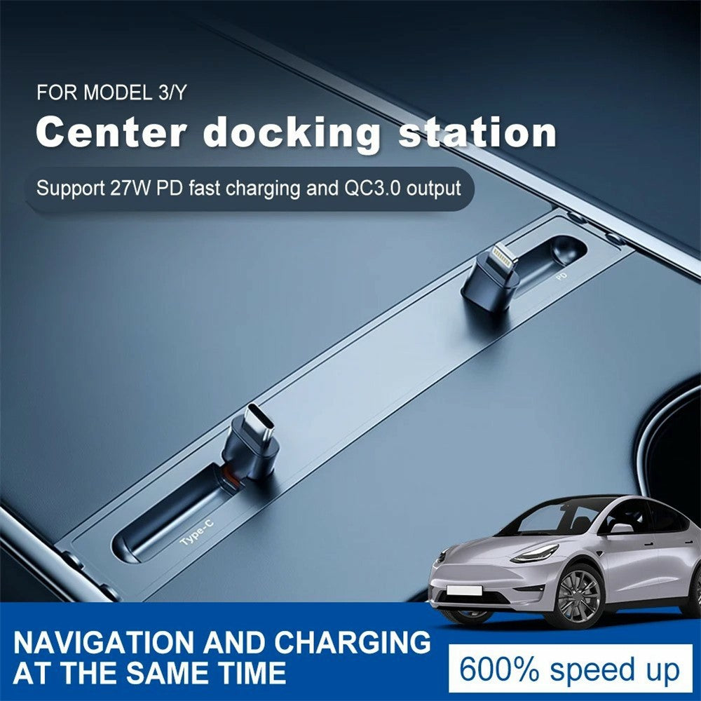 Tesla Model 3/Y Console Extension Hub – Retractable Splitter, 27W Fast Charging