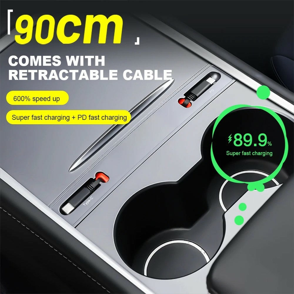 Tesla Model 3/Y Console Extension Hub – Retractable Splitter, 27W Fast Charging