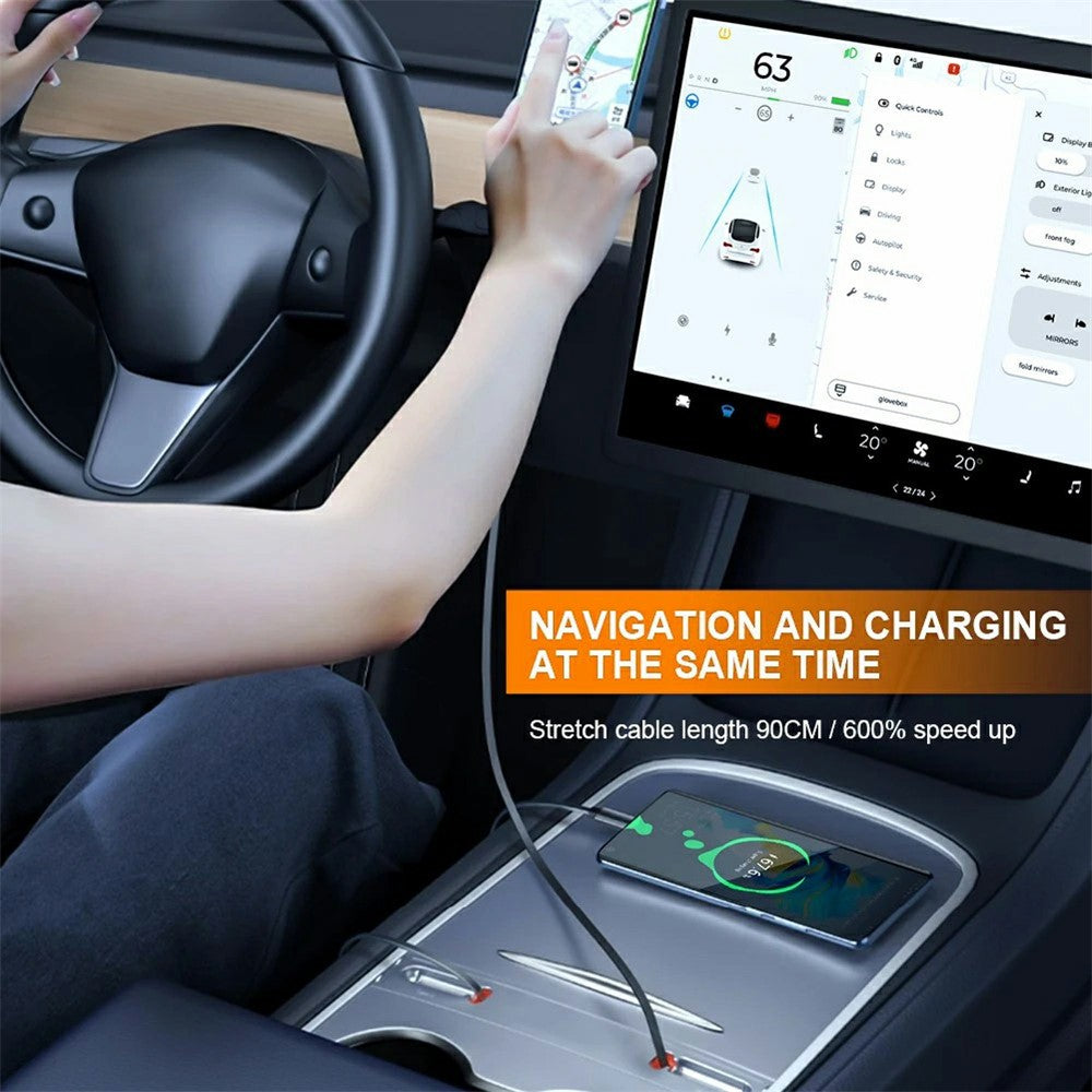 Tesla Model 3/Y Console Extension Hub – Retractable Splitter, 27W Fast Charging