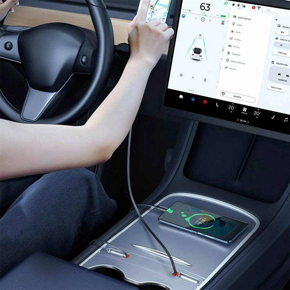 Tesla Model 3/Y Console Extension Hub – Retractable Splitter, 27W Fast Charging