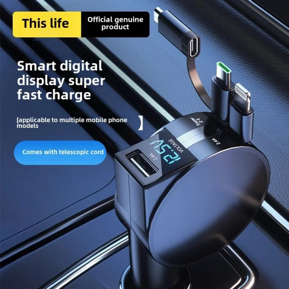 60W High-Power Car Charger – LED Display, Multi-Protection Safety Chip