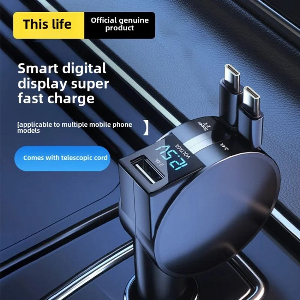 Dual Type-C Car Charger – 60W Fast Charging with LED Display