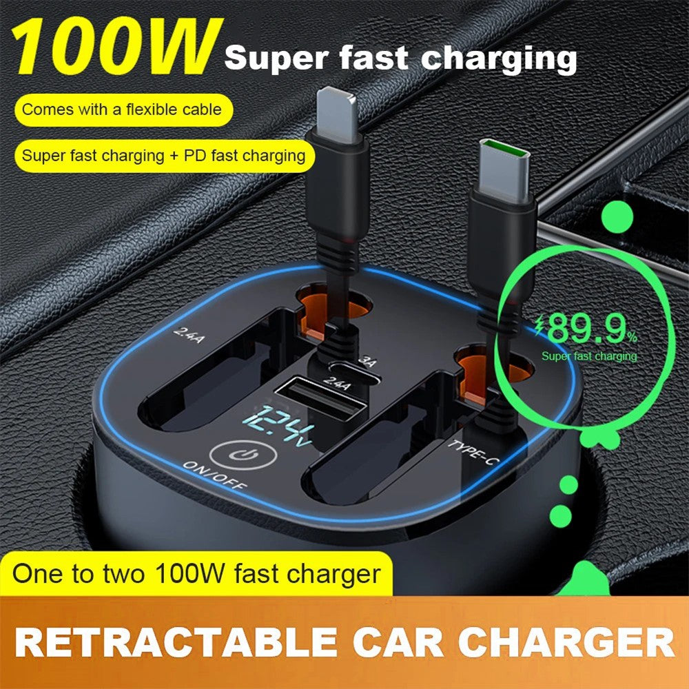 Car Charger with Real-Time Voltage Display – 100W PD Fast Charging