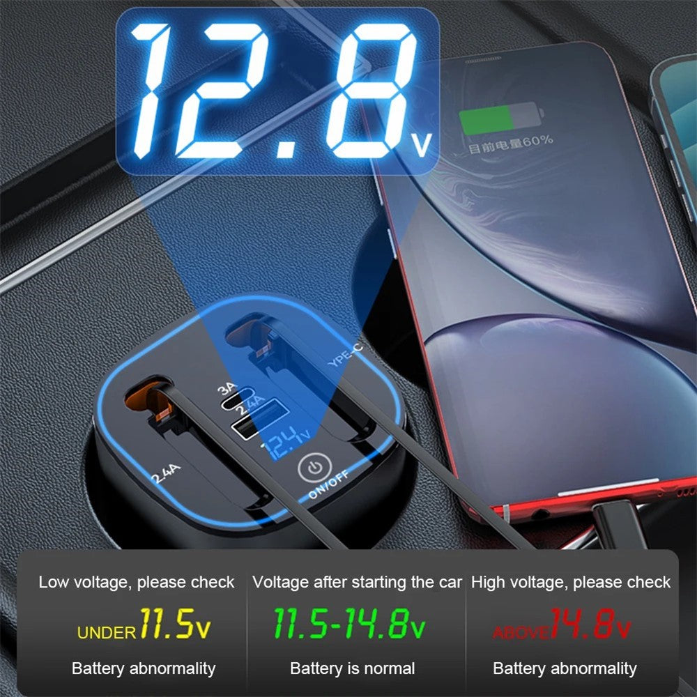 Car Charger with Real-Time Voltage Display – 100W PD Fast Charging